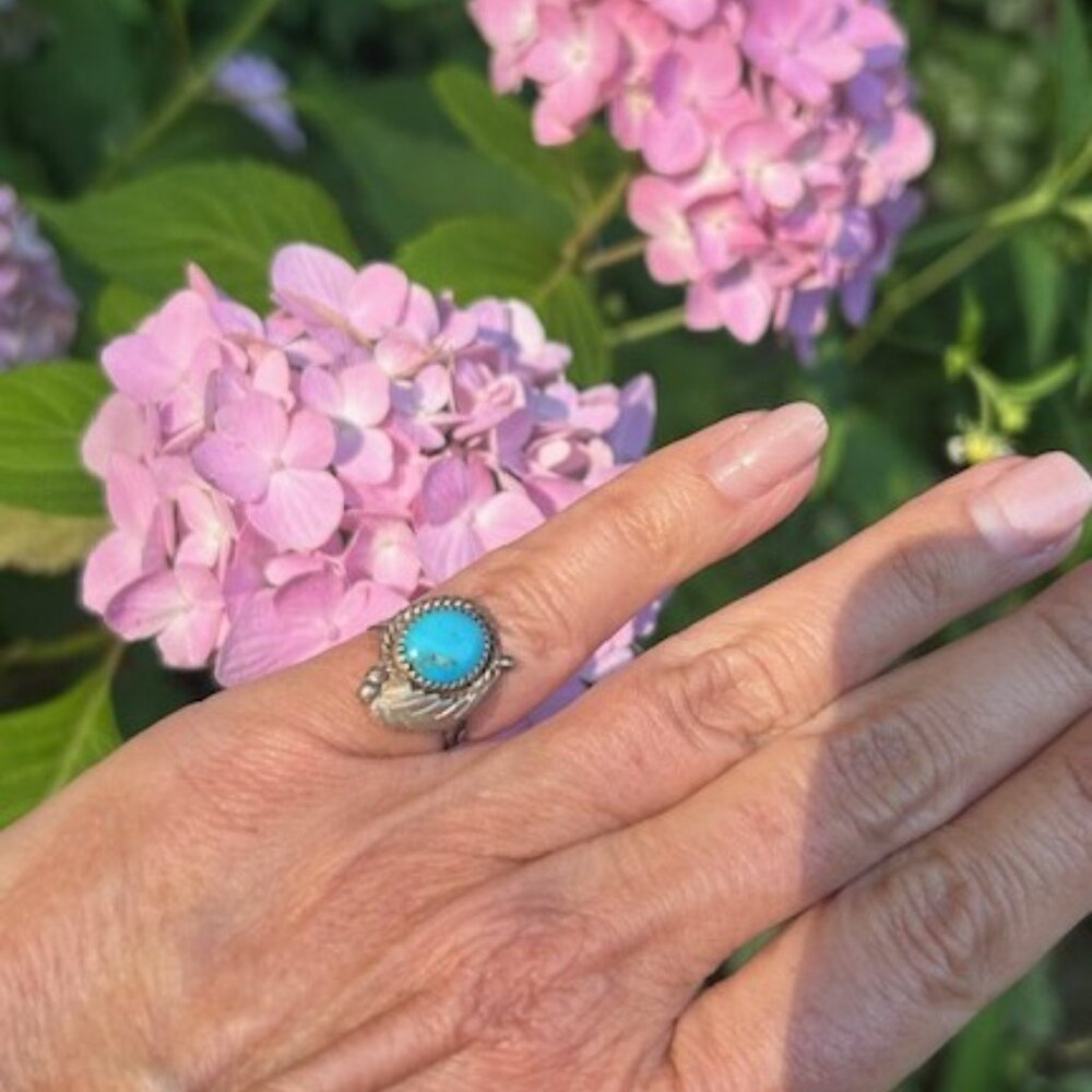 925 Silver Turquoise Feather Shadow Box RING - Picture 5 of 9